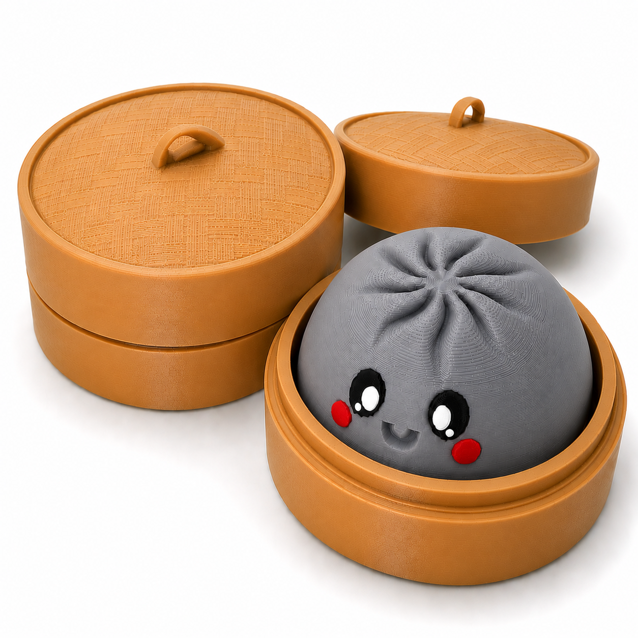 Viral Dumpling Clicker – 3D Printed Sensory Fidget with Bamboo Steamer Case