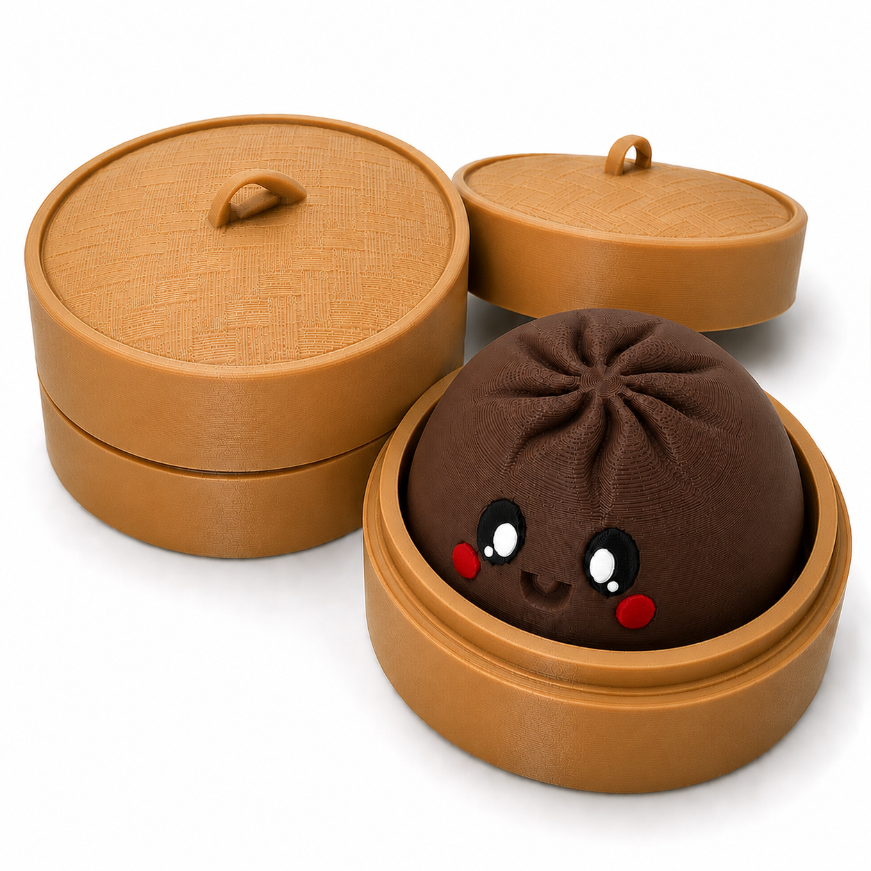 Viral Dumpling Clicker – 3D Printed Sensory Fidget with Bamboo Steamer Case