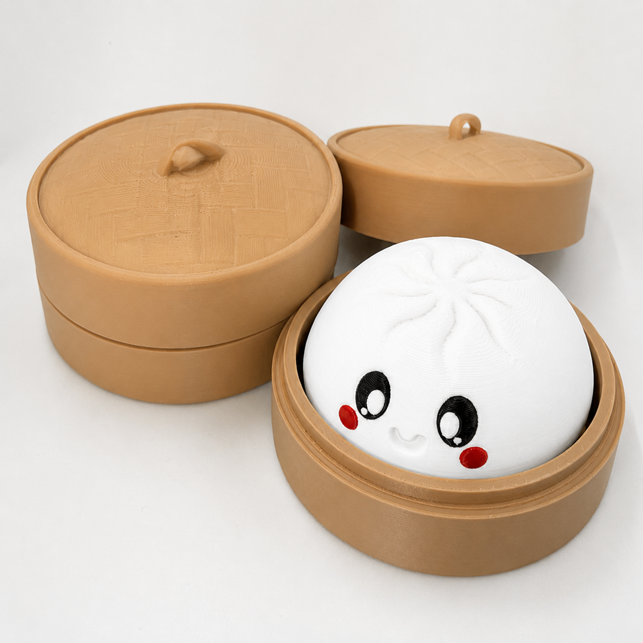 Viral Dumpling Clicker – 3D Printed Sensory Fidget with Bamboo Steamer Case