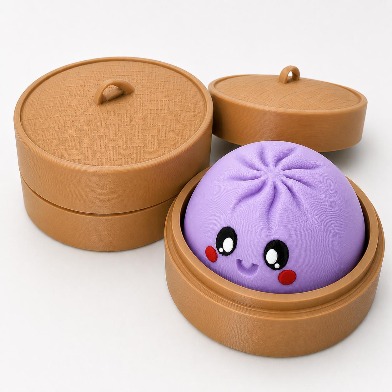 Viral Dumpling Clicker – 3D Printed Sensory Fidget with Bamboo Steamer Case