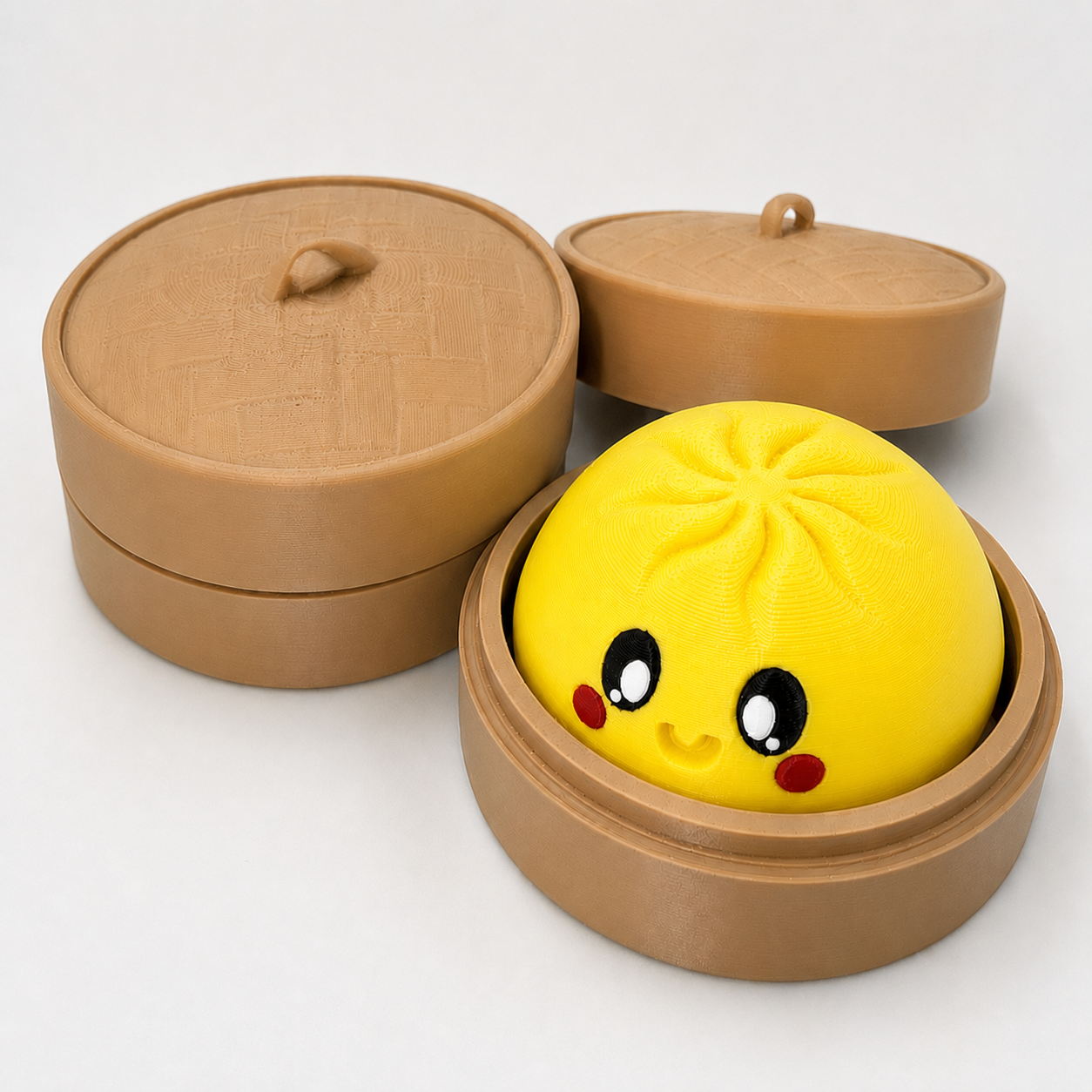 Viral Dumpling Clicker – 3D Printed Sensory Fidget with Bamboo Steamer Case