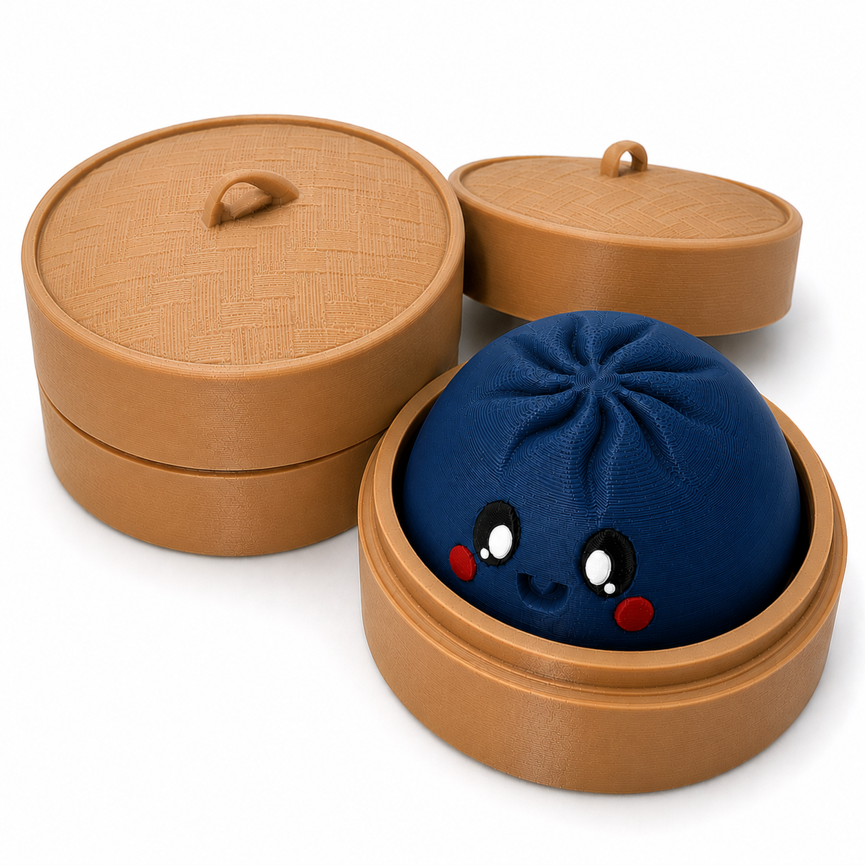 Viral Dumpling Clicker – 3D Printed Sensory Fidget with Bamboo Steamer Case