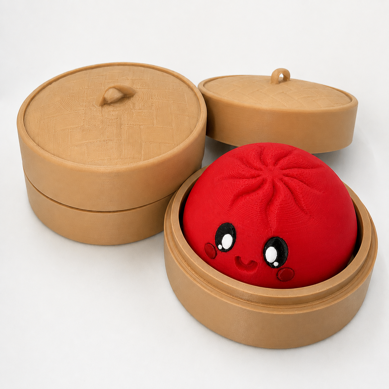 Viral Dumpling Clicker – 3D Printed Sensory Fidget with Bamboo Steamer Case