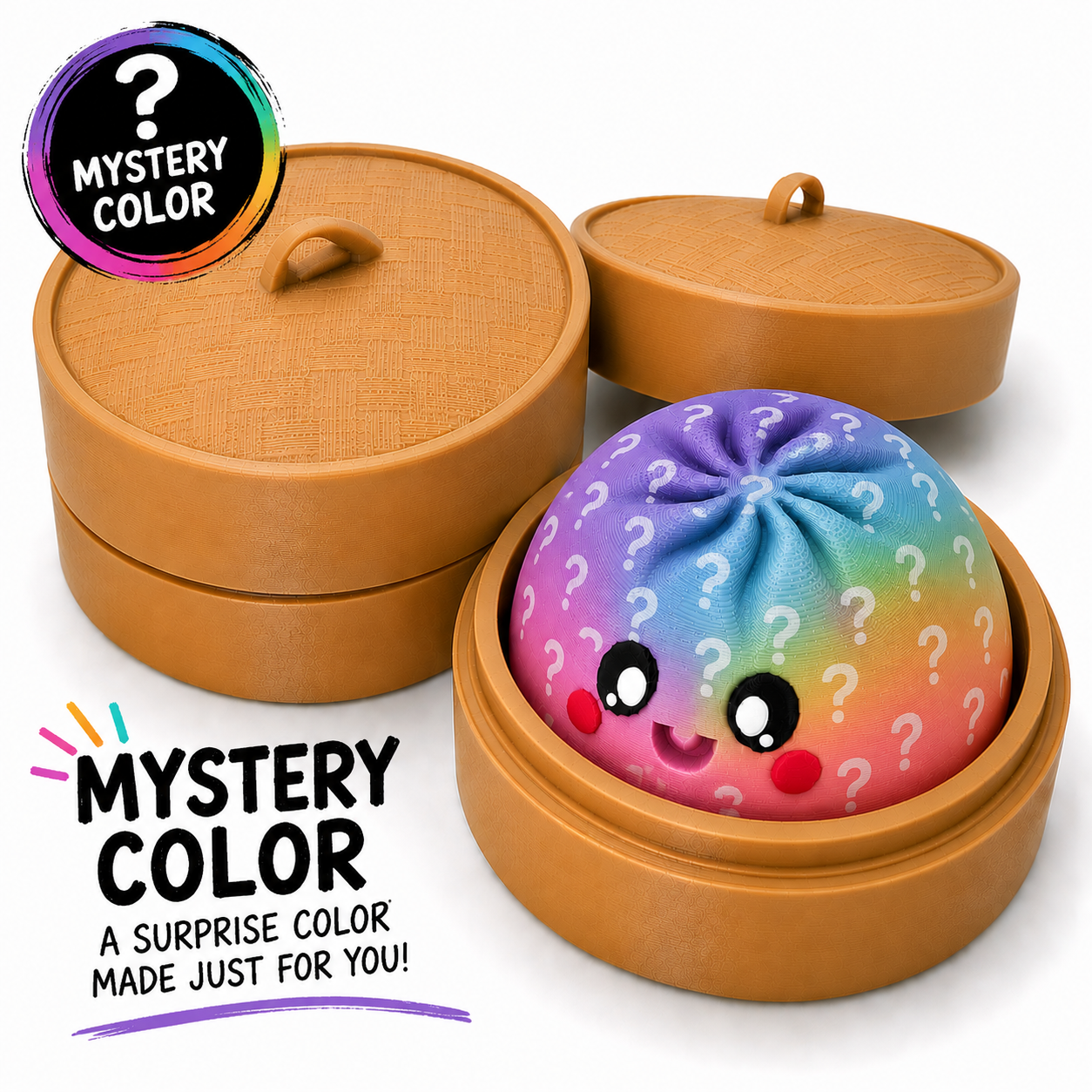 Viral Dumpling Clicker – 3D Printed Sensory Fidget with Bamboo Steamer Case
