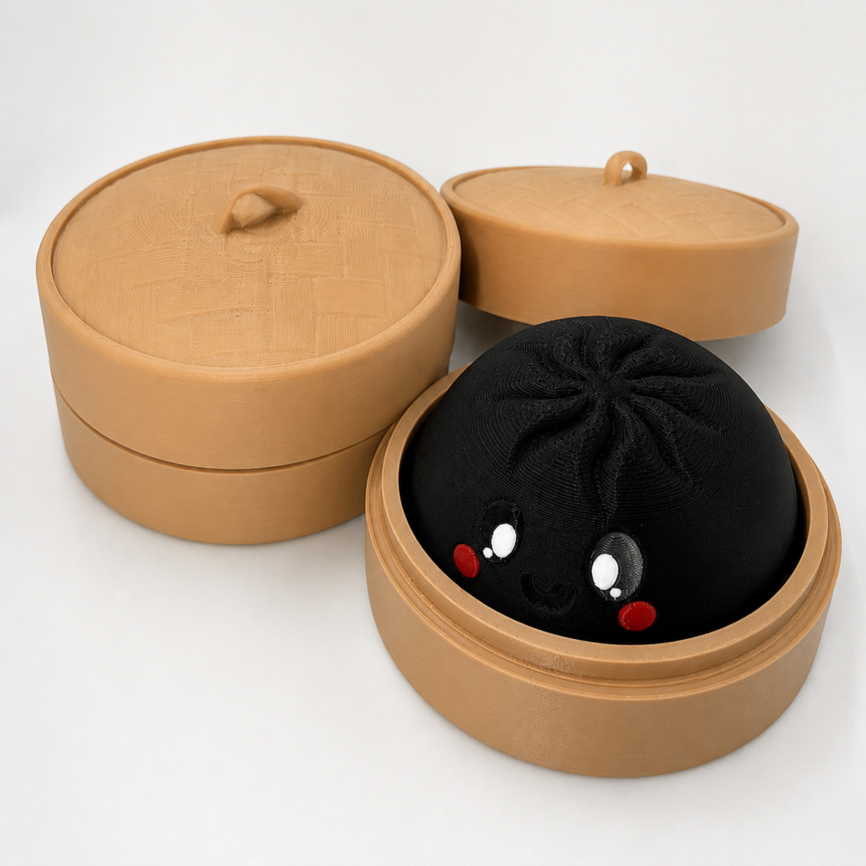 Viral Dumpling Clicker – 3D Printed Sensory Fidget with Bamboo Steamer Case
