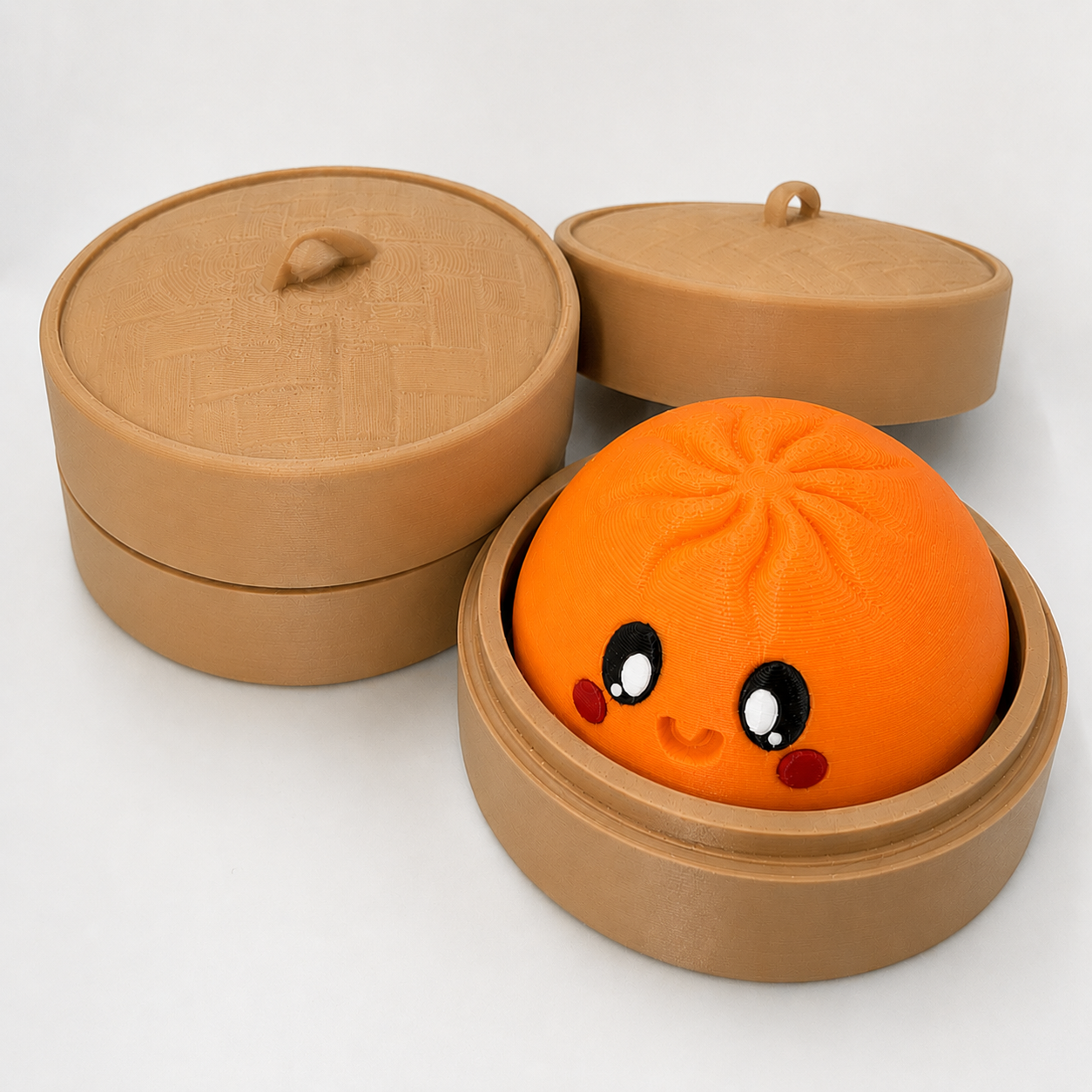 Viral Dumpling Clicker – 3D Printed Sensory Fidget with Bamboo Steamer Case