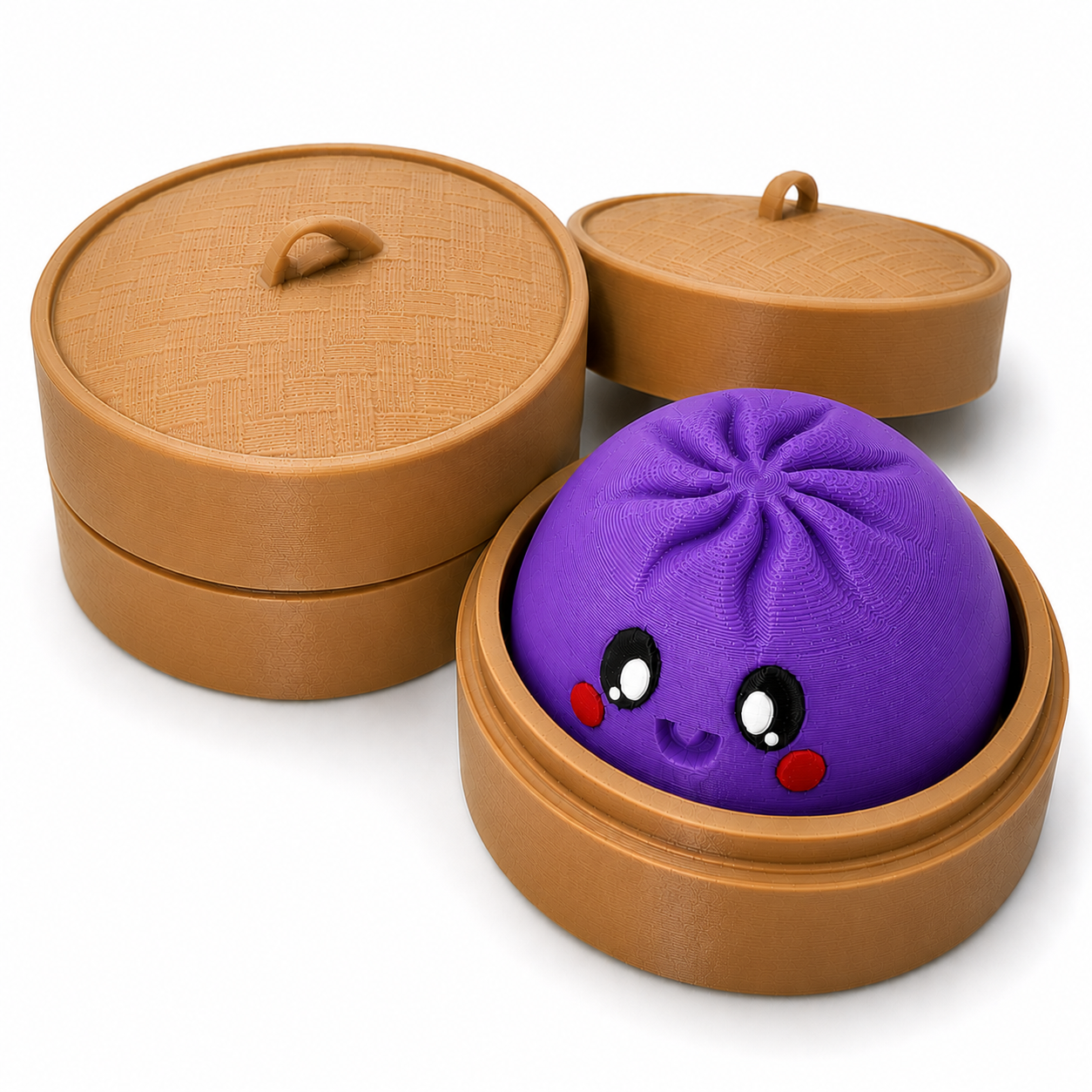 Viral Dumpling Clicker – 3D Printed Sensory Fidget with Bamboo Steamer Case