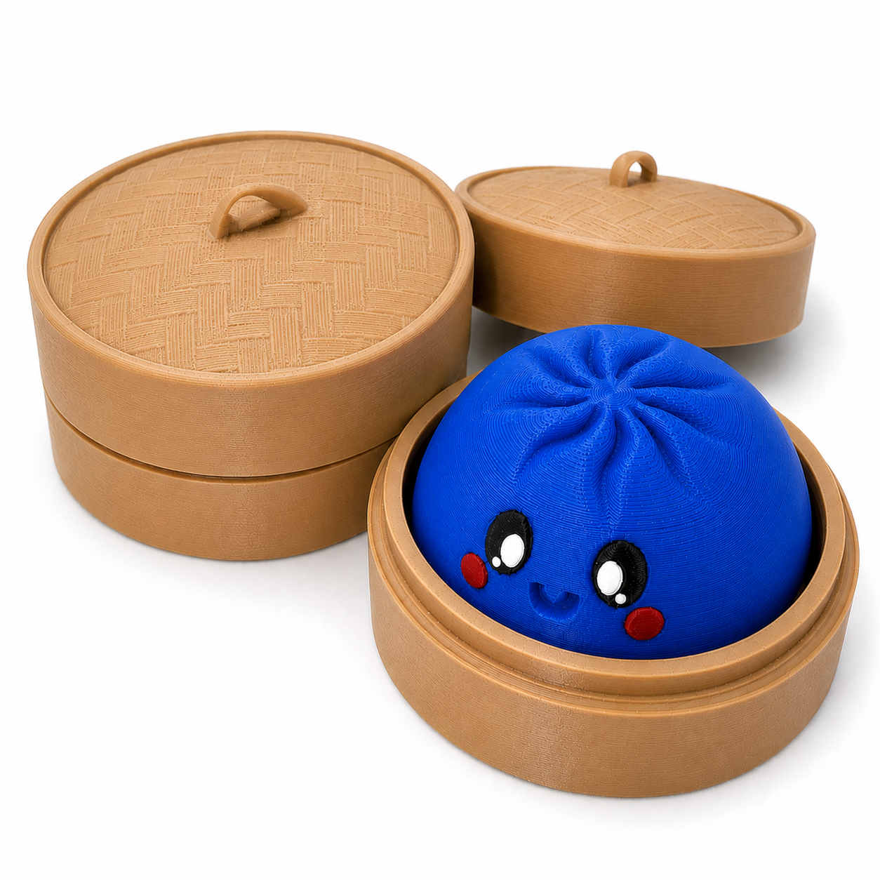 Viral Dumpling Clicker – 3D Printed Sensory Fidget with Bamboo Steamer Case