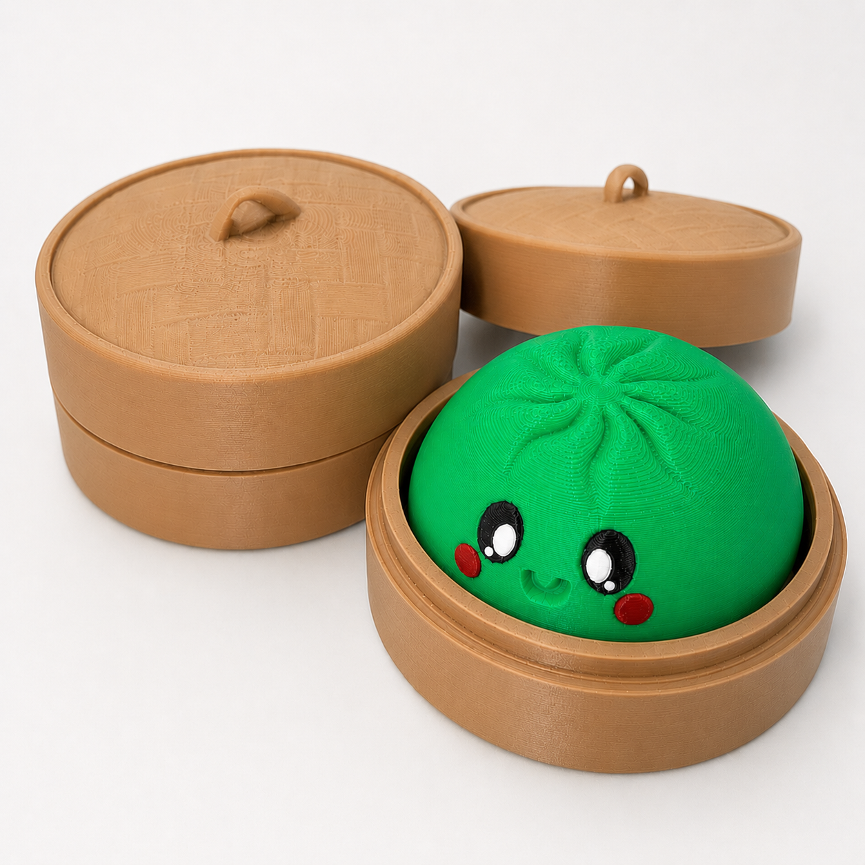 Viral Dumpling Clicker – 3D Printed Sensory Fidget with Bamboo Steamer Case