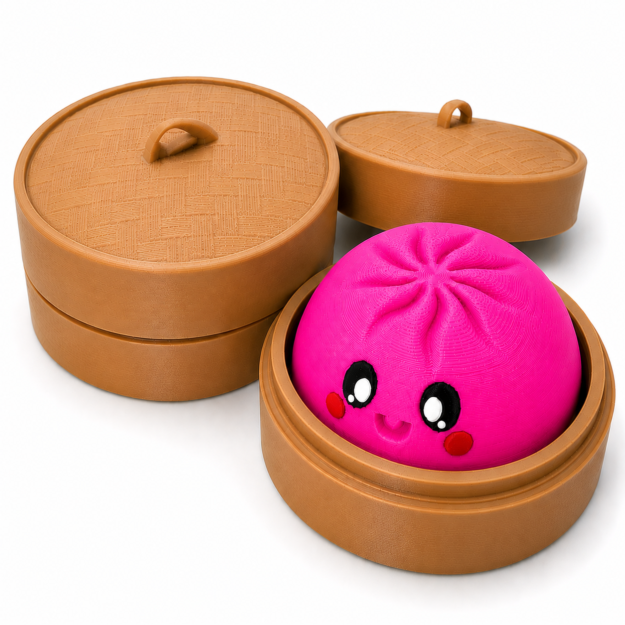 Viral Dumpling Clicker – 3D Printed Sensory Fidget with Bamboo Steamer Case