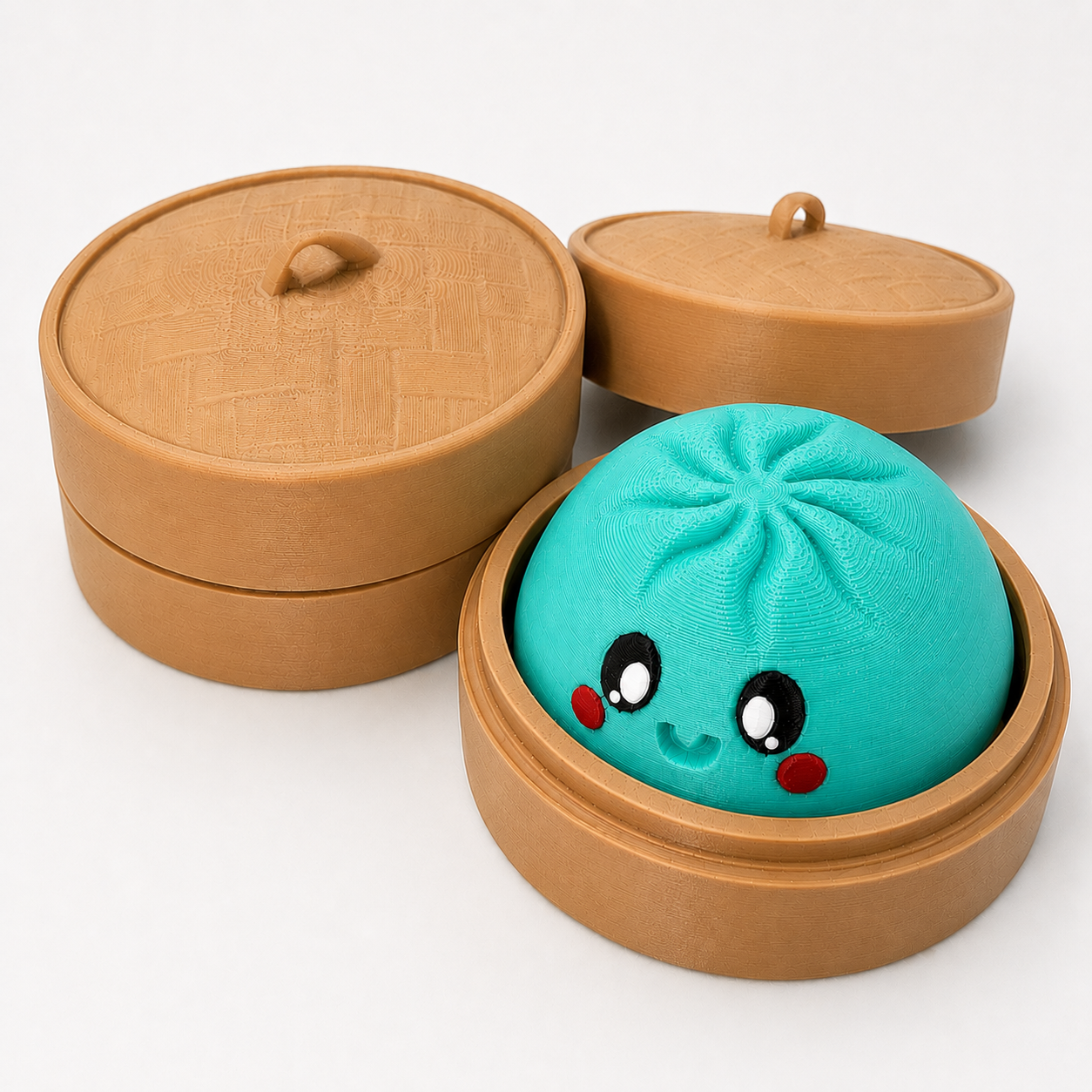 Viral Dumpling Clicker – 3D Printed Sensory Fidget with Bamboo Steamer Case