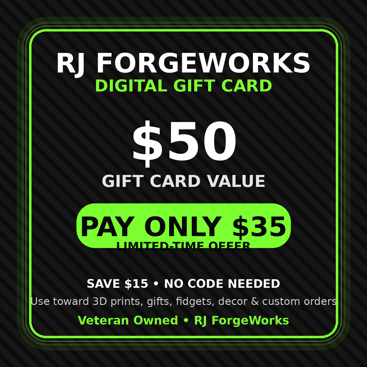 RJ ForgeWorks $50 digital gift card - pay only $35 limited-time offer