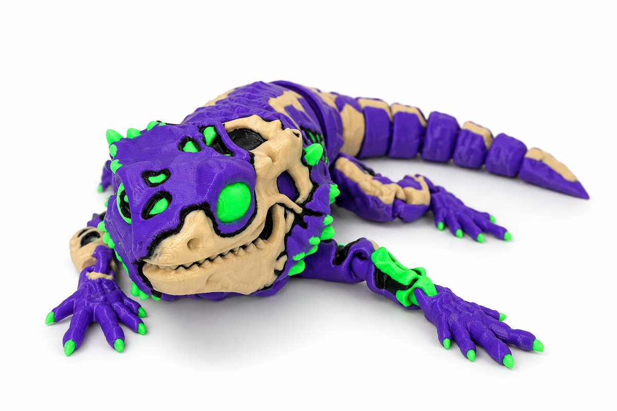 Front view of ZomBeardie articulated bearded dragon