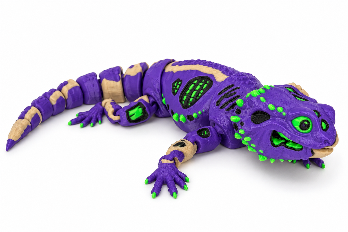 ZomBeardie articulated bearded dragon in purple, bone, neon green and black