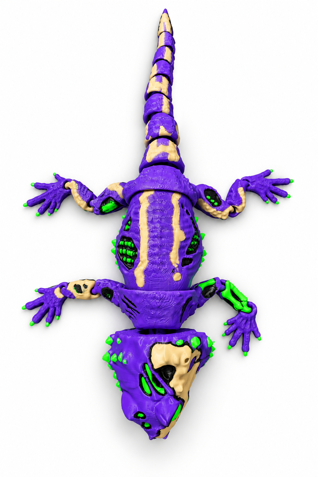 Top view of ZomBeardie showing articulated body and tail